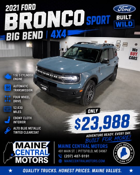 Used 2021 Ford Bronco Sport in Pittsfield, Maine | Maine Central Motors. Pittsfield, Maine