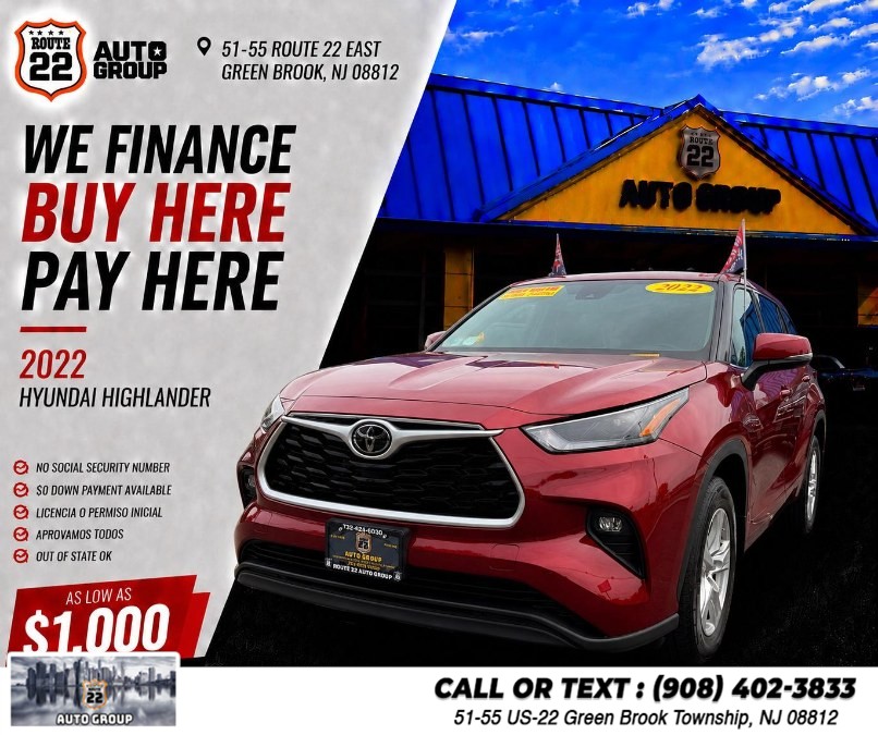2022 Toyota Highlander LE AWD (Natl), available for sale in Green Brook Township, New Jersey | Route 22 Auto Group. Green Brook Township, New Jersey