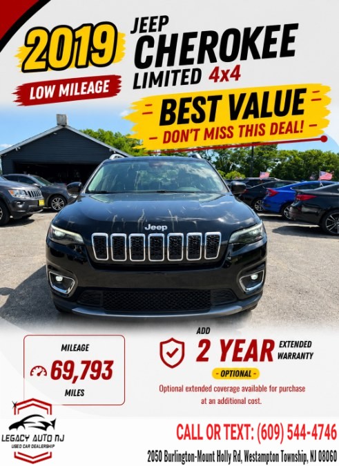 2019 Jeep Cherokee Limited 4x4, available for sale in Westampton Township, New Jersey | Legacy Auto NJ. Westampton Township, New Jersey