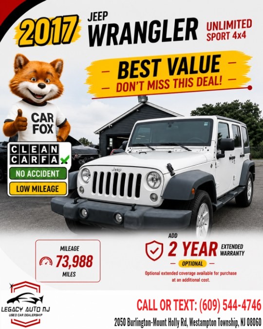 Used 2017 Jeep Wrangler Unlimited in Westampton Township, New Jersey | Legacy Auto NJ. Westampton Township, New Jersey