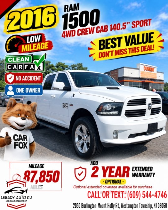 2016 Ram 1500 4WD Crew Cab 140.5" Sport, available for sale in Westampton Township, New Jersey | Legacy Auto NJ. Westampton Township, New Jersey