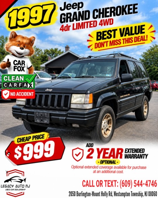 1997 Jeep Grand Cherokee 4dr Limited 4WD, available for sale in Westampton Township, New Jersey | Legacy Auto NJ. Westampton Township, New Jersey