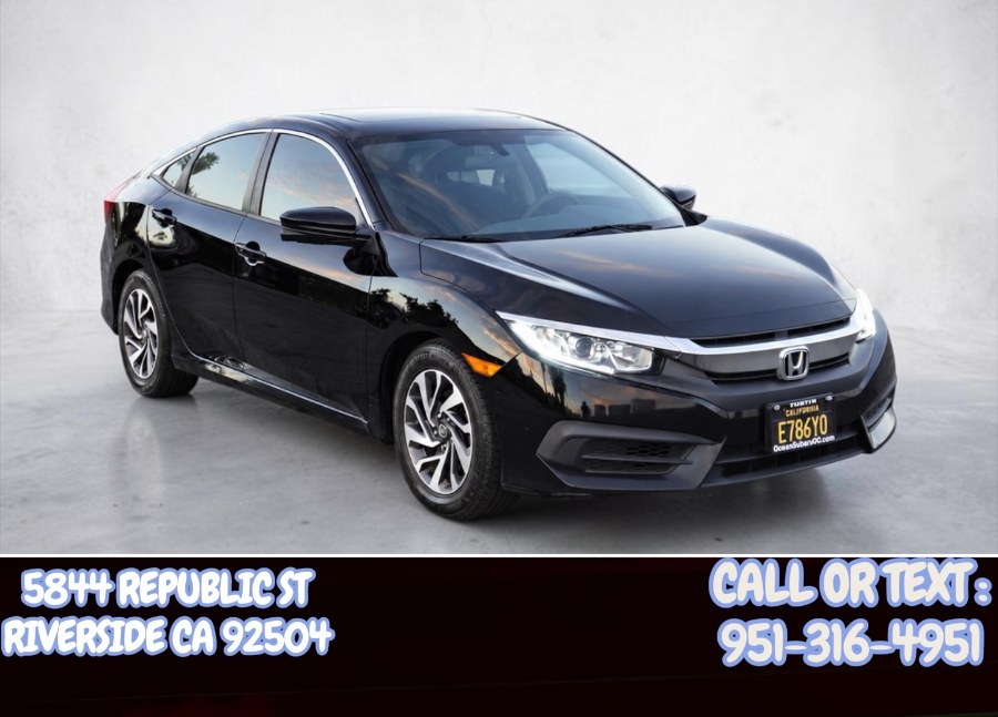 2016 Honda Civic Sedan EX (ONE OWNER) (BLACK INTERIOR) (SUNROOF) (SIDE & BACK UP CAM) (HONDA LINK) + MORE, available for sale in Riverside, California | Big Timin Motors LLC. Riverside, California