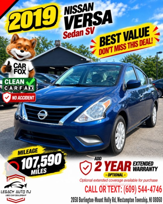 2019 Nissan Versa Sedan SV CVT, available for sale in Westampton Township, New Jersey | Legacy Auto NJ. Westampton Township, New Jersey