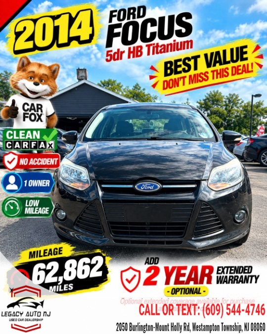 2014 Ford Focus 5dr HB Titanium, available for sale in Westampton Township, New Jersey | Legacy Auto NJ. Westampton Township, New Jersey