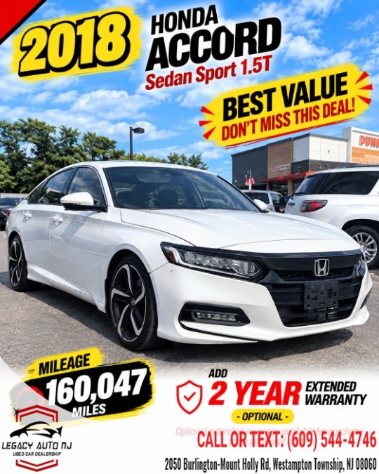 2018 Honda Accord Sedan Sport 1.5T CVT, available for sale in Westampton Township, New Jersey | Legacy Auto NJ. Westampton Township, New Jersey