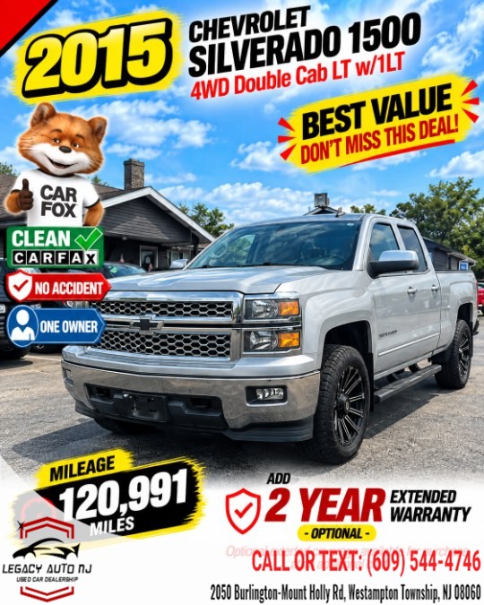 Used Chevrolet Silverado 1500 4WD Double Cab 143.5" LT w/1LT 2015 | Legacy Auto NJ. Westampton Township, New Jersey
