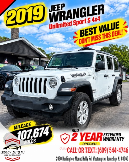 2019 Jeep Wrangler Unlimited Sport S 4x4, available for sale in Westampton Township, New Jersey | Legacy Auto NJ. Westampton Township, New Jersey
