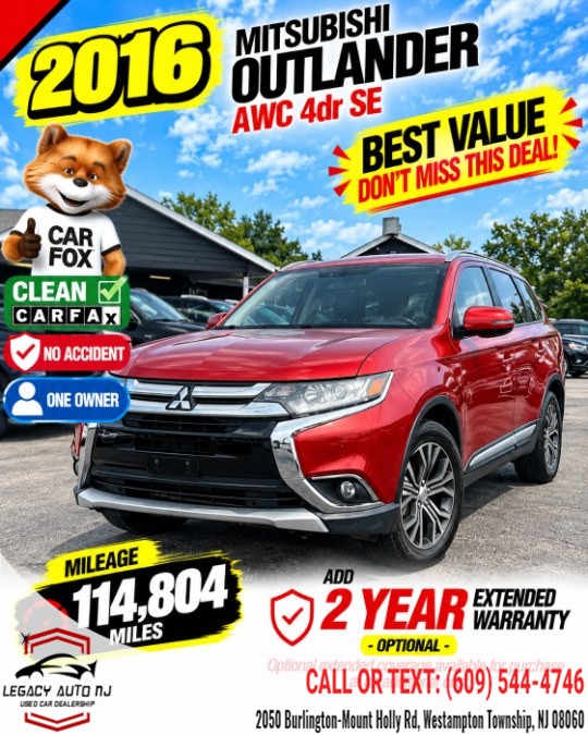 2016 Mitsubishi Outlander AWC 4dr SE, available for sale in Westampton Township, New Jersey | Legacy Auto NJ. Westampton Township, New Jersey