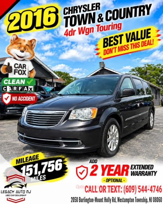 2016 Chrysler Town & Country 4dr Wgn Touring, available for sale in Westampton Township, New Jersey | Legacy Auto NJ. Westampton Township, New Jersey