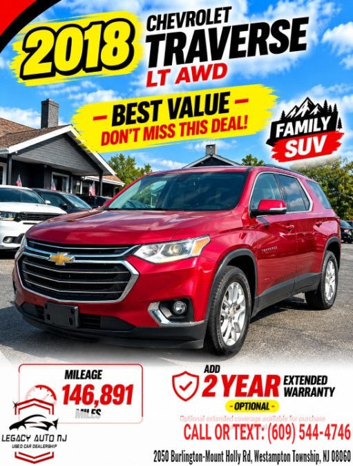 2018 Chevrolet Traverse AWD 4dr LT Cloth w/1LT, available for sale in Westampton Township, New Jersey | Legacy Auto NJ. Westampton Township, New Jersey
