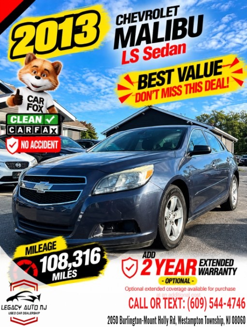 2013 Chevrolet Malibu 4dr Sdn LS w/1LS, available for sale in Westampton Township, New Jersey | Legacy Auto NJ. Westampton Township, New Jersey