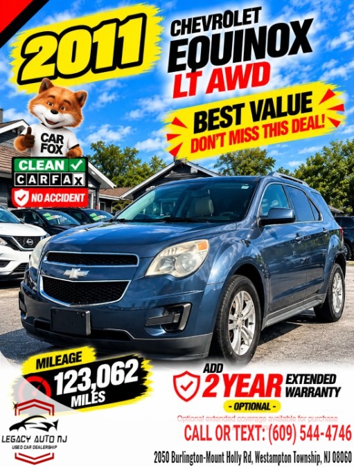 2011 Chevrolet Equinox AWD 4dr LT w/1LT, available for sale in Westampton Township, New Jersey | Legacy Auto NJ. Westampton Township, New Jersey