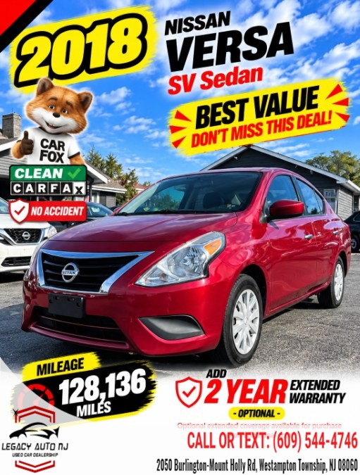 2018 Nissan Versa Sedan 2018.5 SV CVT, available for sale in Westampton Township, New Jersey | Legacy Auto NJ. Westampton Township, New Jersey